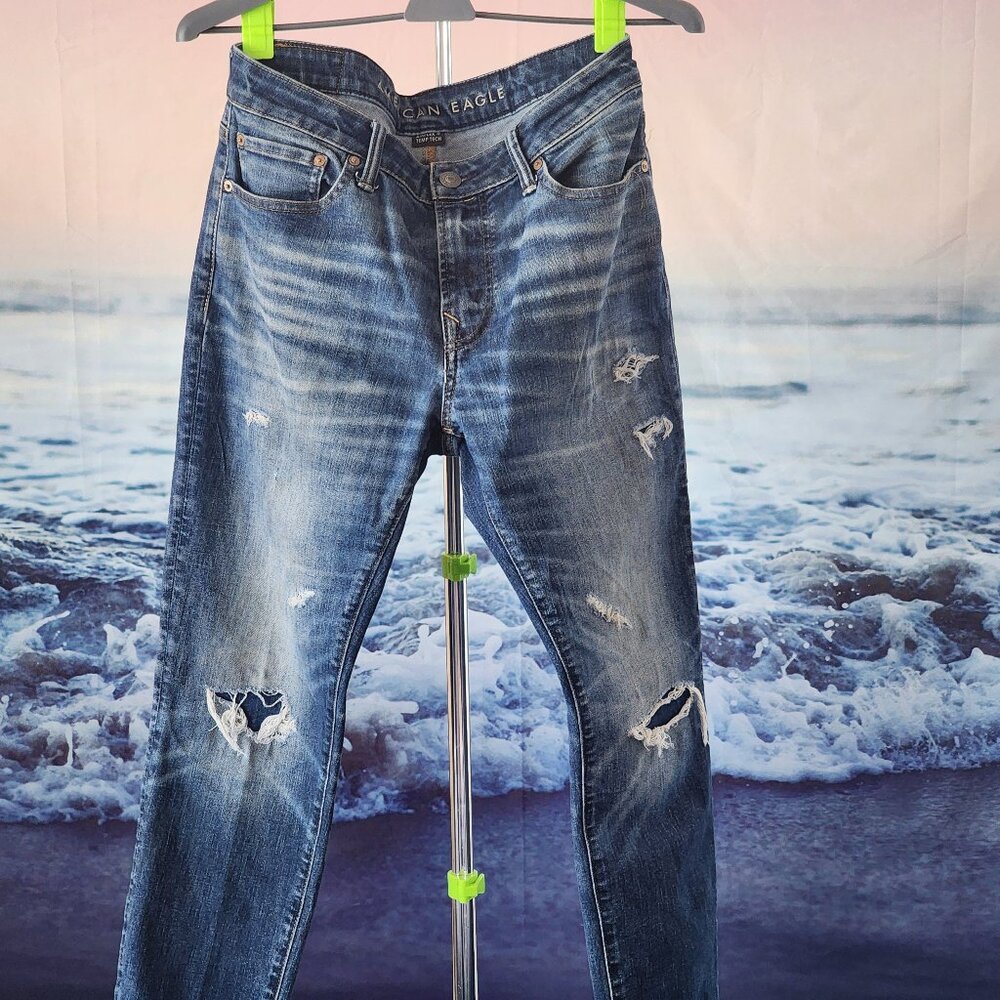 Men's 5-Pocket Distressed Denim | American Eagle | Size 32x34